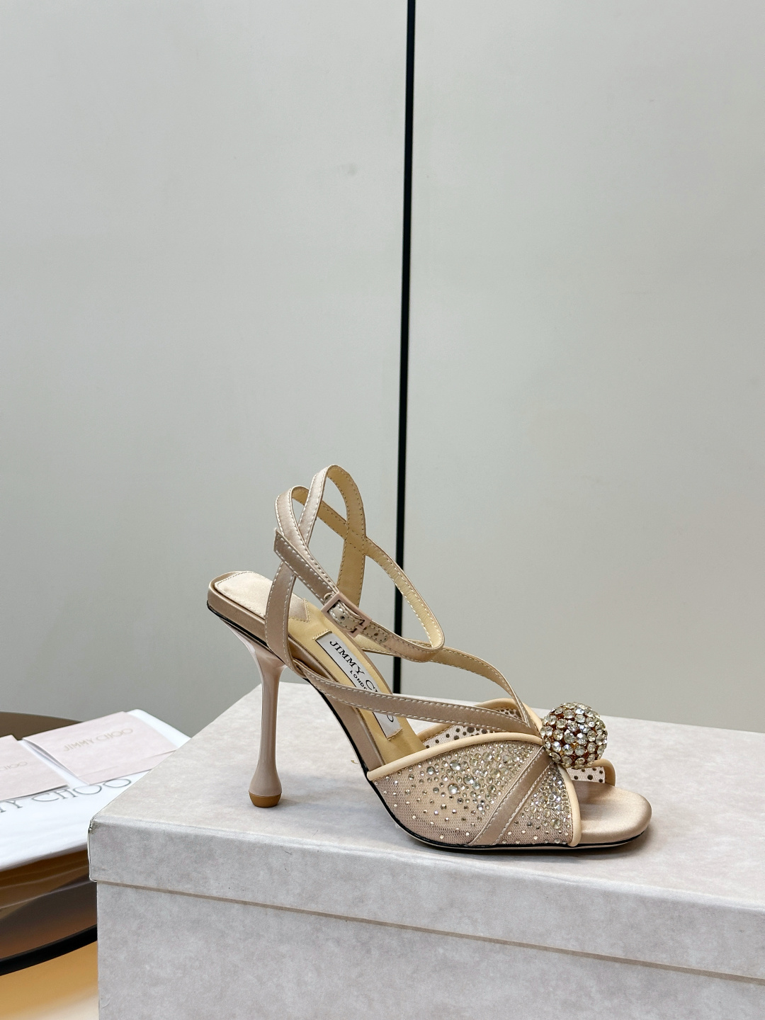 Jimmy Choo ​​Jimmy Choo 网纱烫钻 高跟凉鞋​​