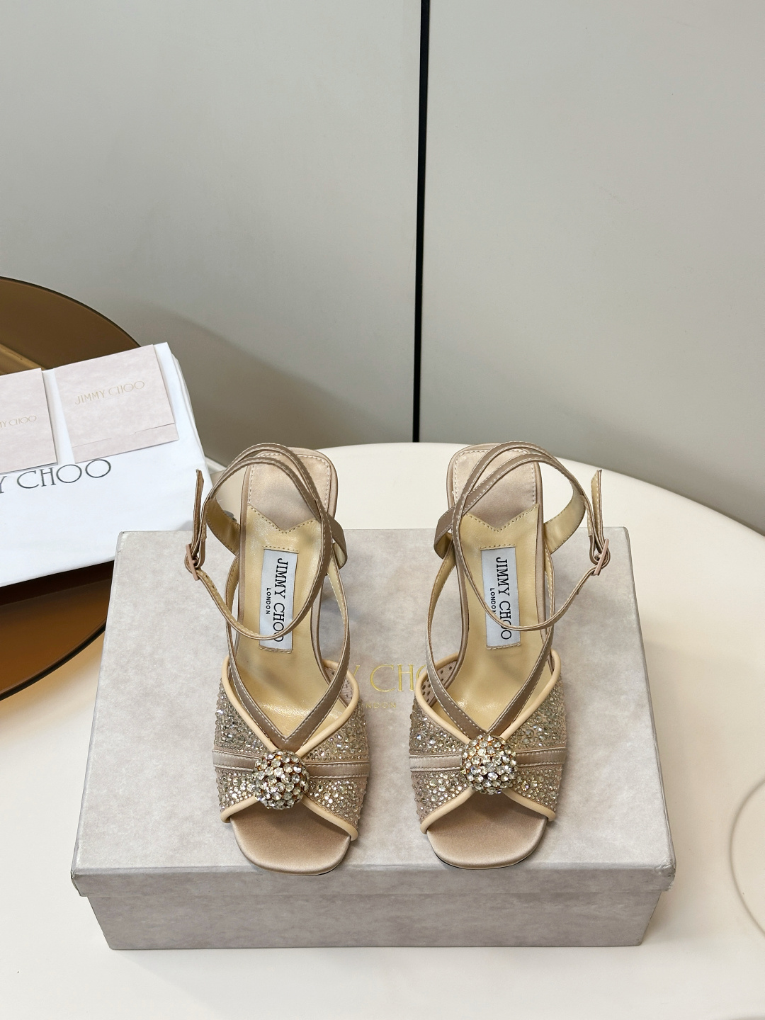 Jimmy Choo ​​Jimmy Choo 网纱烫钻 高跟凉鞋​​