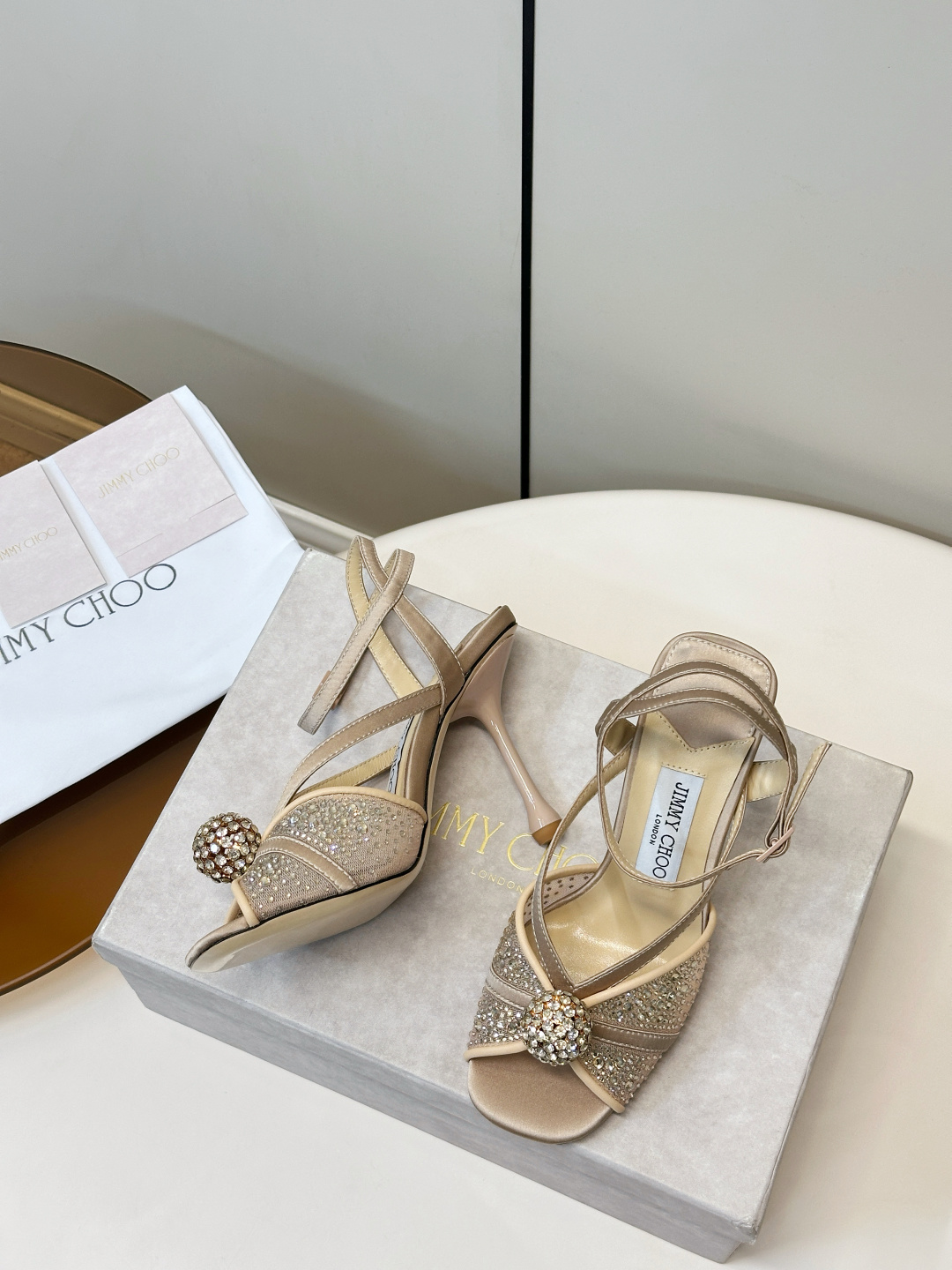 Jimmy Choo ​​Jimmy Choo 网纱烫钻 高跟凉鞋​​