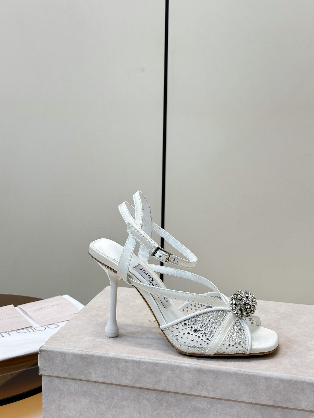 Jimmy Choo ​​Jimmy Choo 网纱烫钻 高跟凉鞋​​