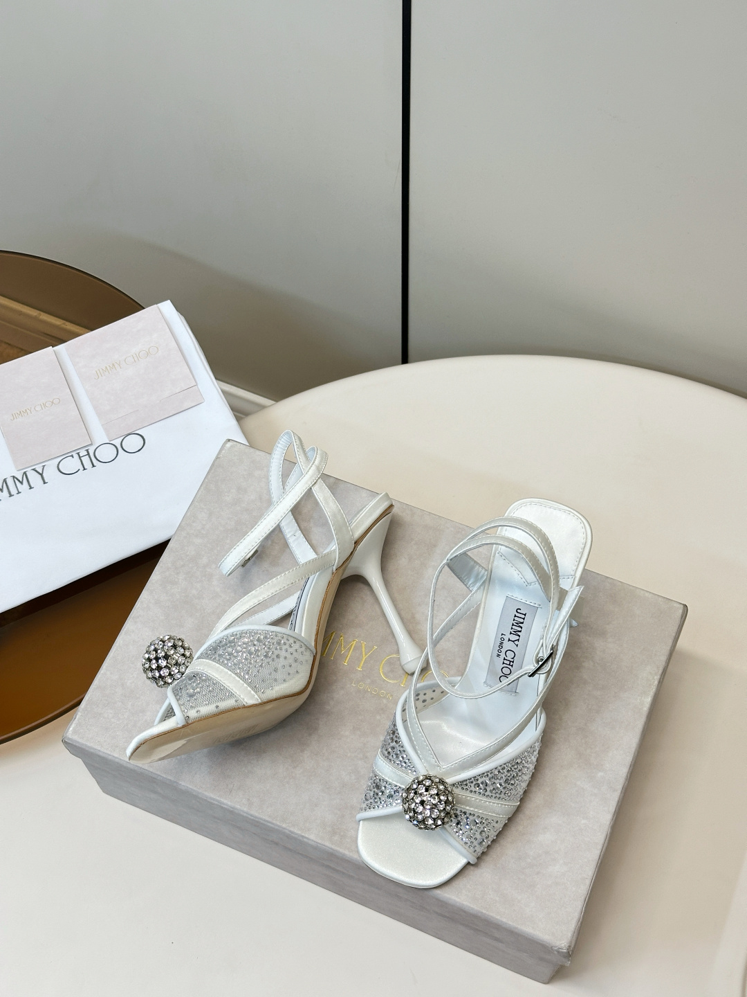 Jimmy Choo ​​Jimmy Choo 网纱烫钻 高跟凉鞋​​