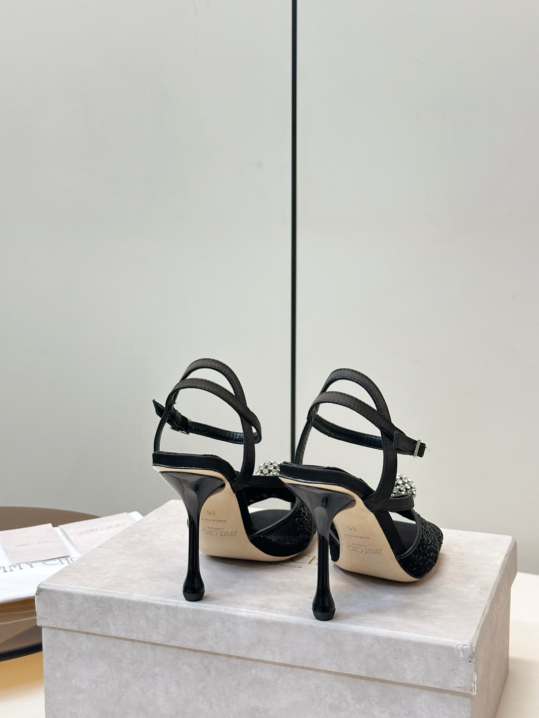 Jimmy Choo ​​Jimmy Choo 网纱烫钻 高跟凉鞋​​