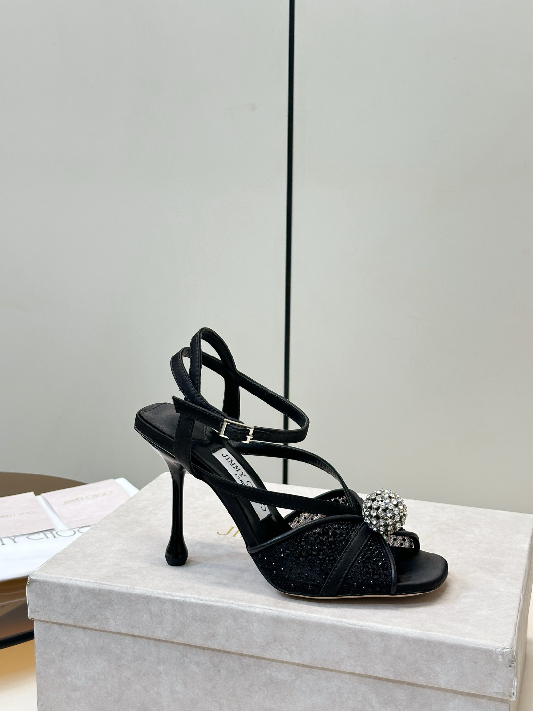 Jimmy Choo ​​Jimmy Choo 网纱烫钻 高跟凉鞋​​