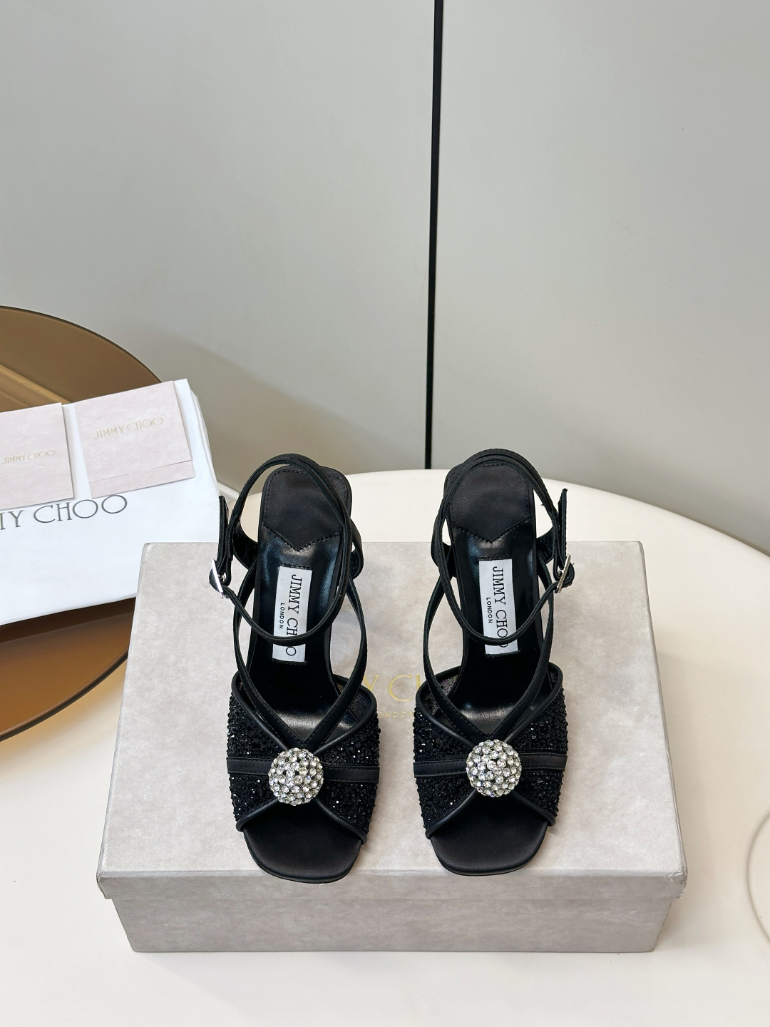 Jimmy Choo ​​Jimmy Choo 网纱烫钻 高跟凉鞋​​