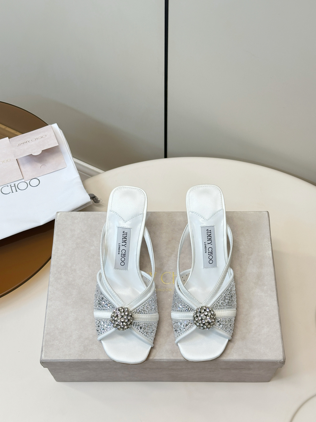 Jimmy Choo ​​Jimmy Choo 方头 网纱烫钻 高跟凉拖