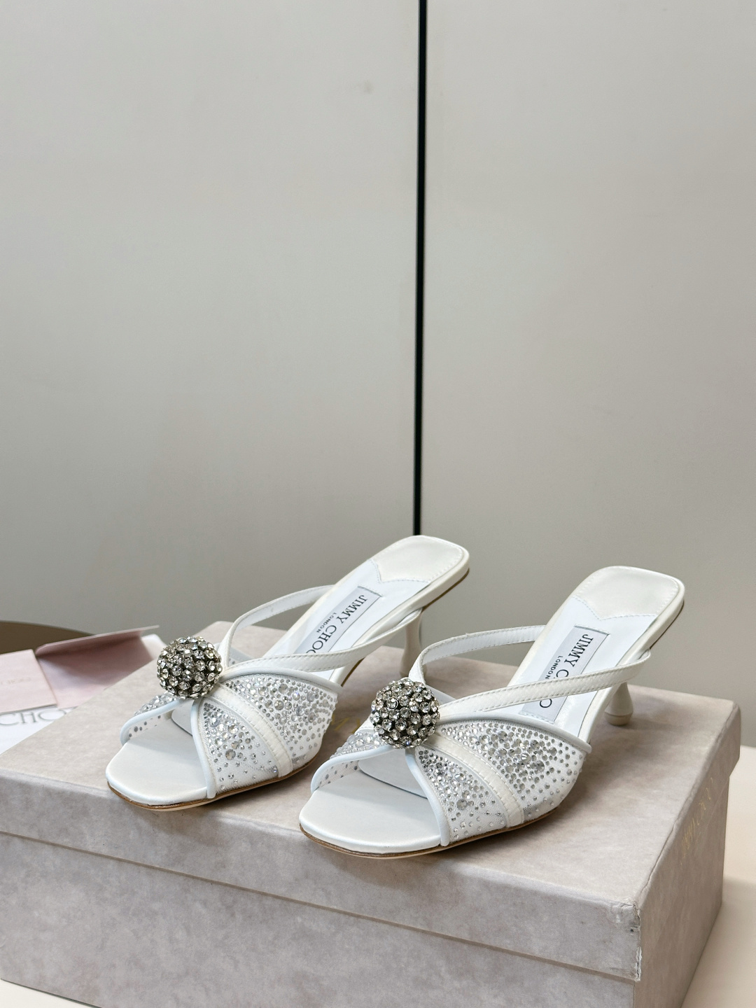 Jimmy Choo ​​Jimmy Choo 方头 网纱烫钻 高跟凉拖