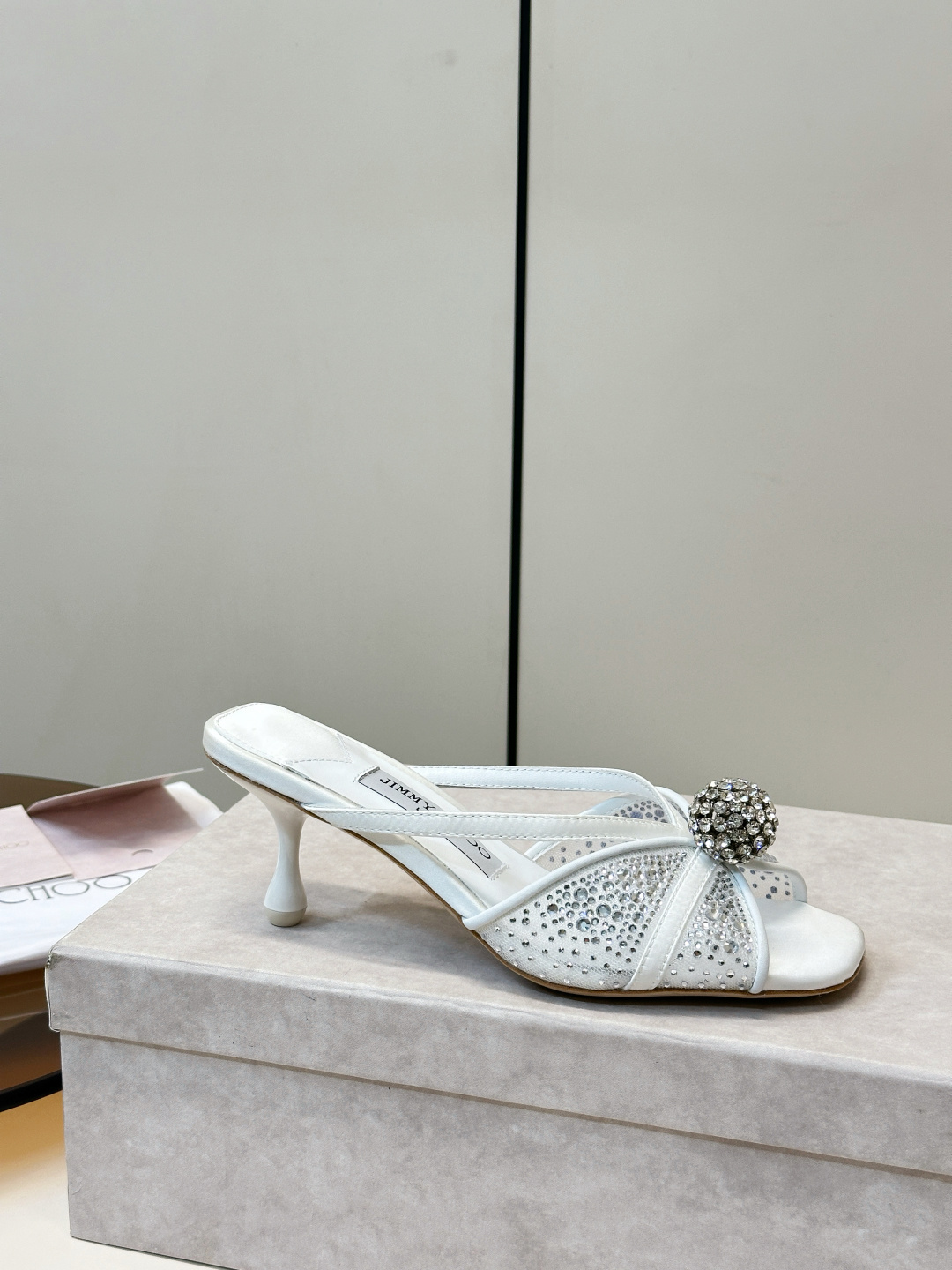 Jimmy Choo ​​Jimmy Choo 方头 网纱烫钻 高跟凉拖