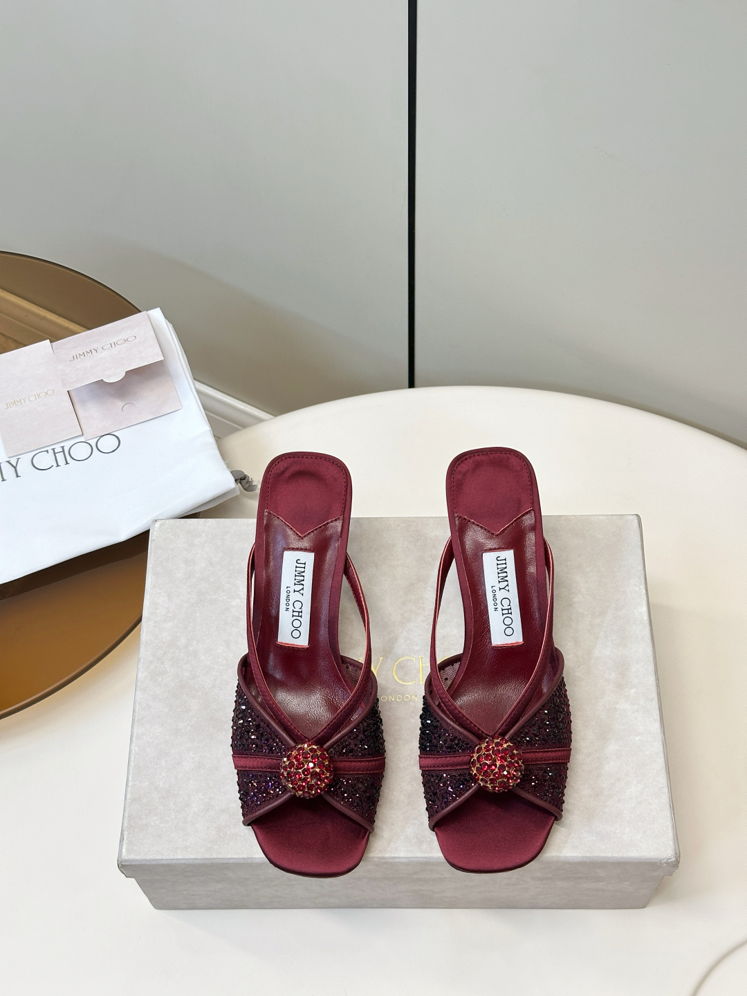 Jimmy Choo ​​Jimmy Choo 方头 网纱烫钻 高跟凉拖