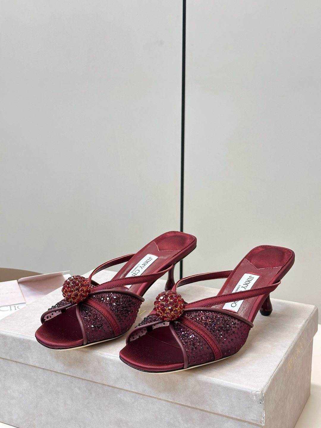 Jimmy Choo ​​Jimmy Choo 方头 网纱烫钻 高跟凉拖