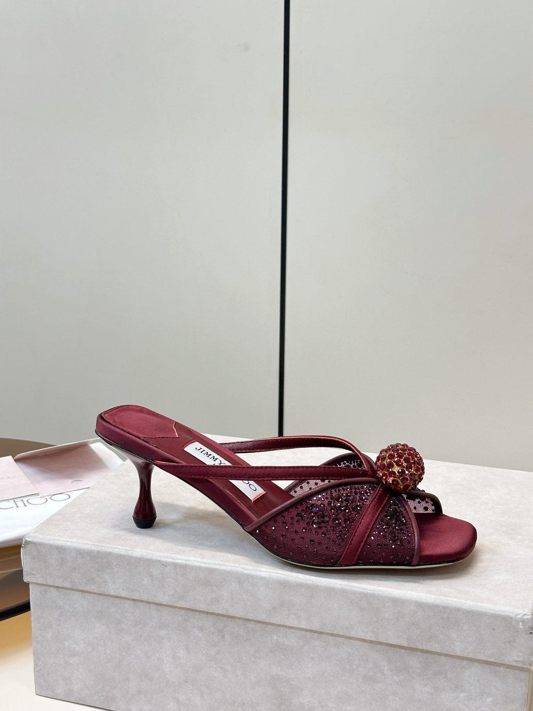 Jimmy Choo ​​Jimmy Choo 方头 网纱烫钻 高跟凉拖