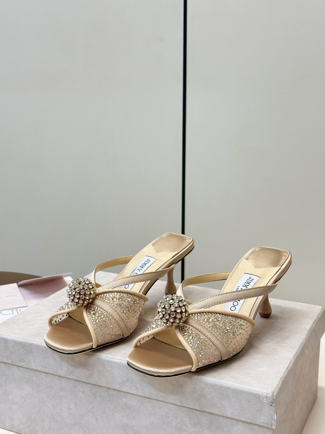Jimmy Choo ​​Jimmy Choo 方头 网纱烫钻 高跟凉拖