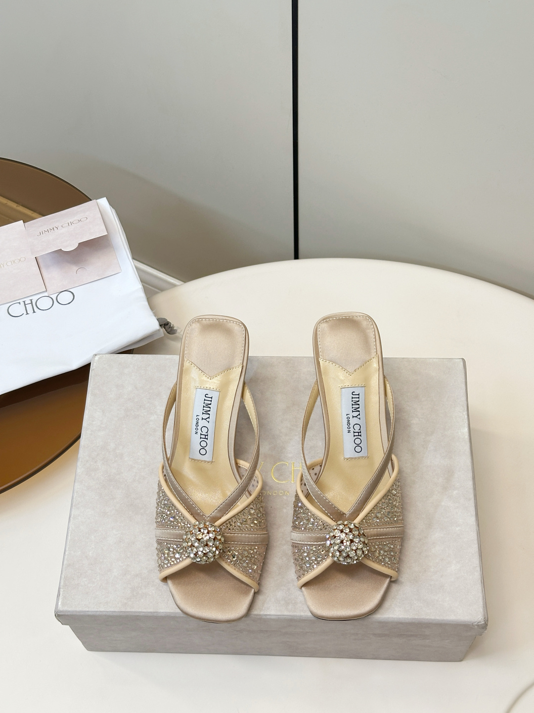 Jimmy Choo ​​Jimmy Choo 方头 网纱烫钻 高跟凉拖
