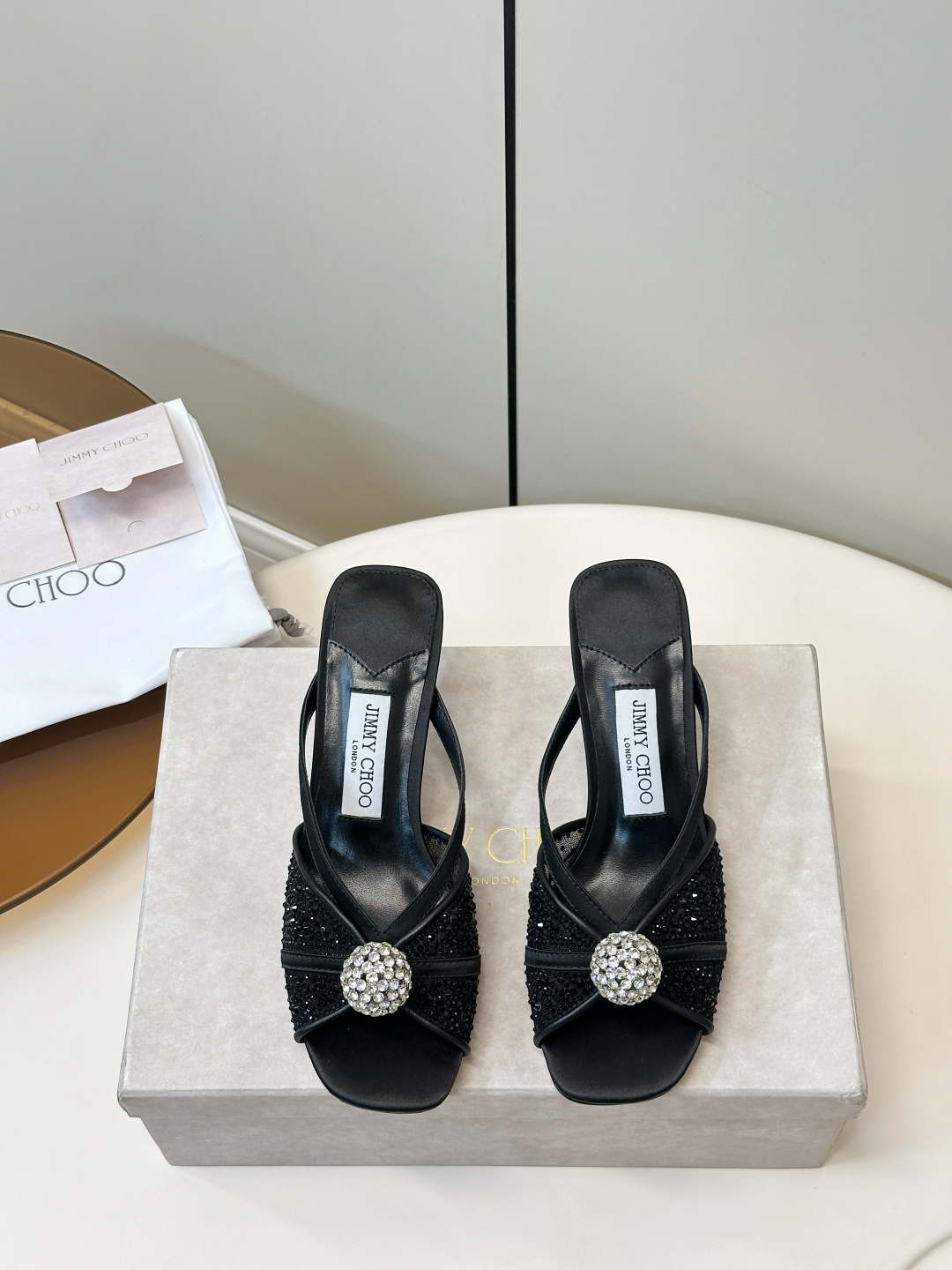 Jimmy Choo ​​Jimmy Choo 方头 网纱烫钻 高跟凉拖