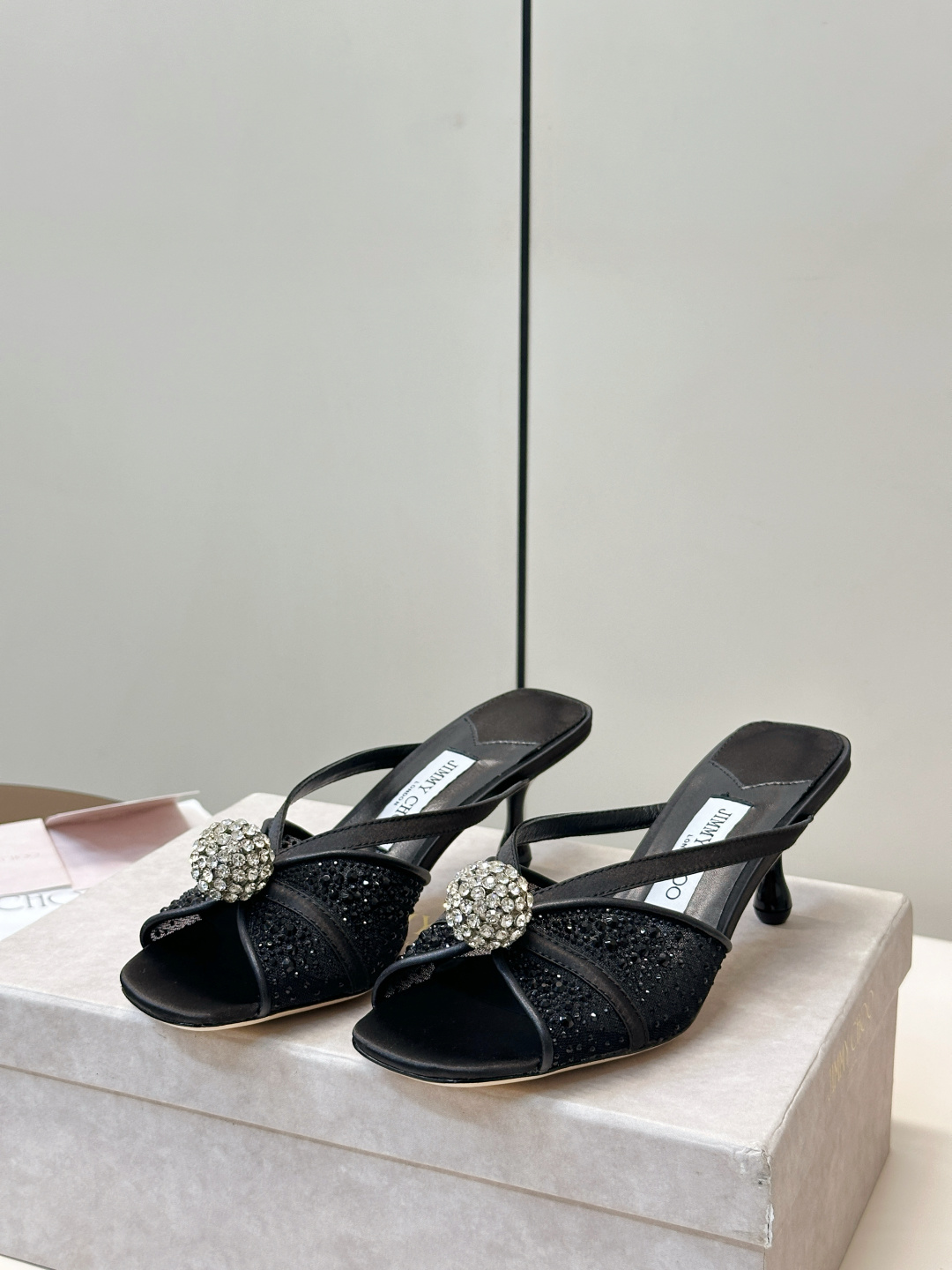 Jimmy Choo ​​Jimmy Choo 方头 网纱烫钻 高跟凉拖