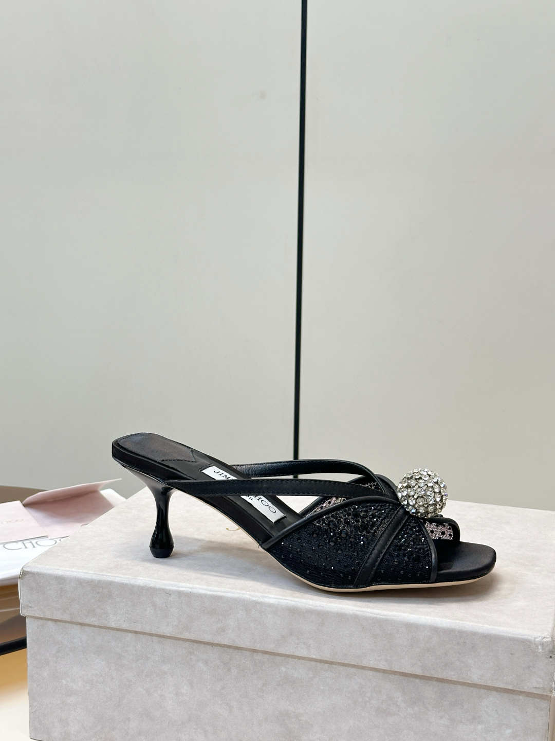 Jimmy Choo ​​Jimmy Choo 方头 网纱烫钻 高跟凉拖