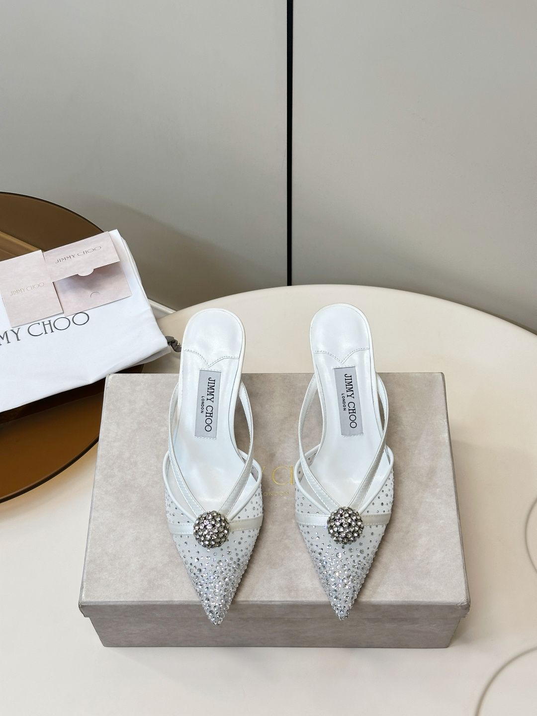 Jimmy Choo ​​Jimmy Choo 尖头 网纱烫钻 高跟凉拖