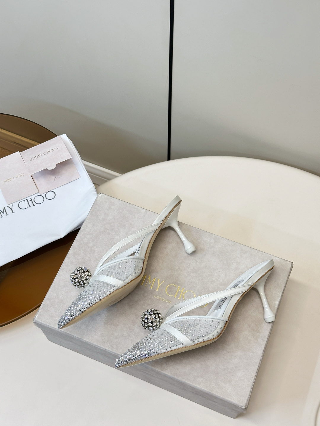 Jimmy Choo ​​Jimmy Choo 尖头 网纱烫钻 高跟凉拖