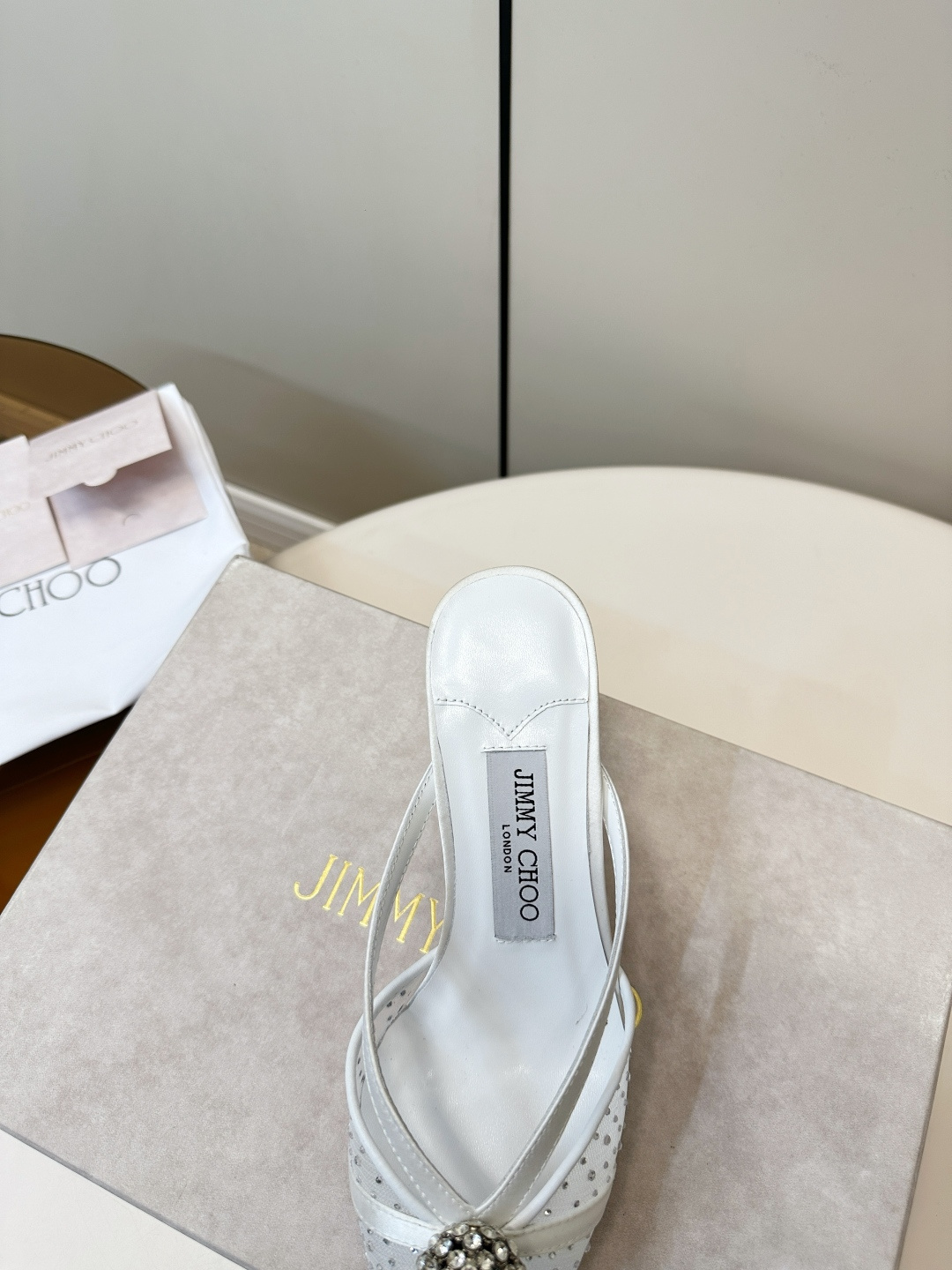Jimmy Choo ​​Jimmy Choo 尖头 网纱烫钻 高跟凉拖