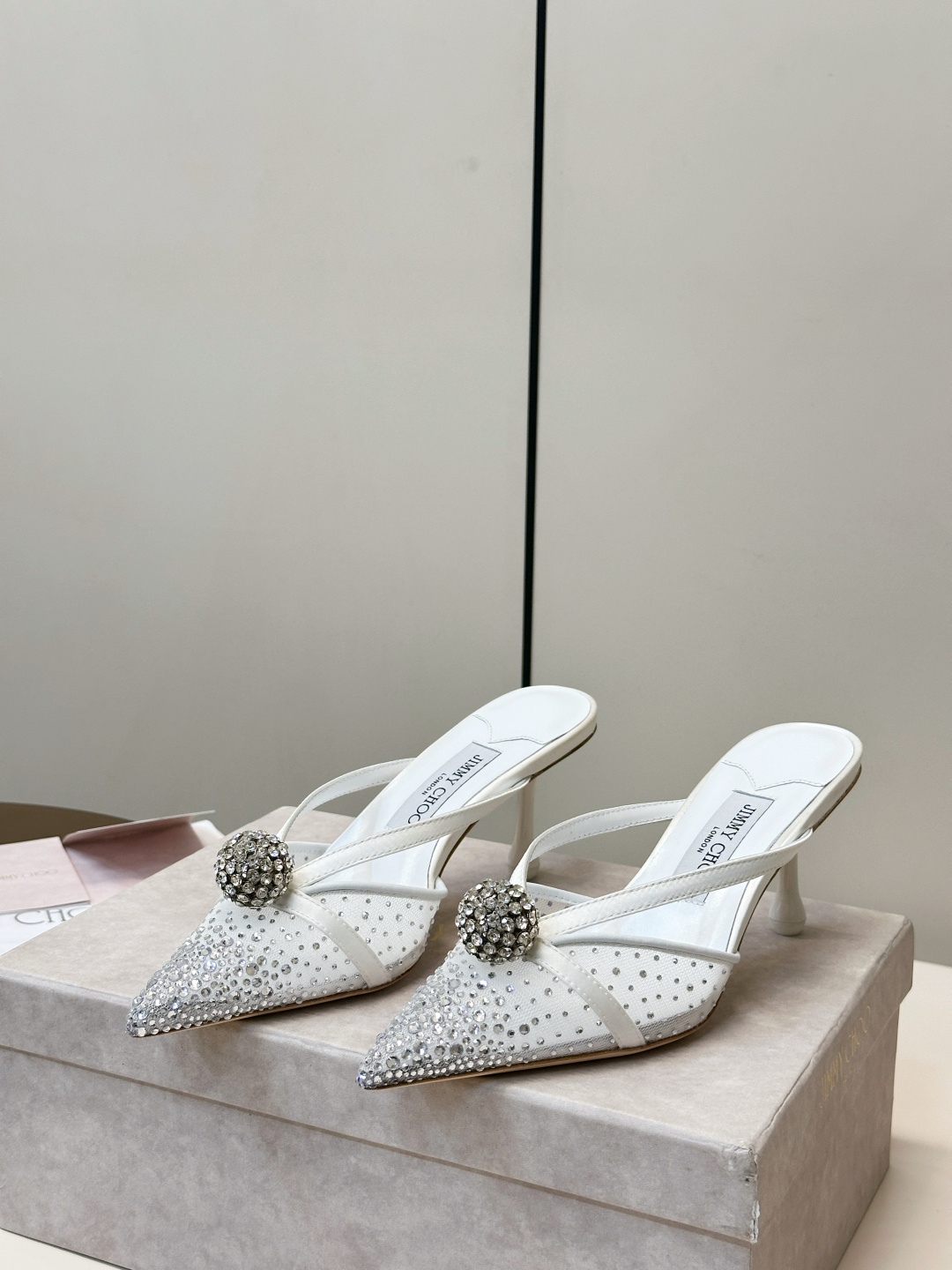 Jimmy Choo ​​Jimmy Choo 尖头 网纱烫钻 高跟凉拖