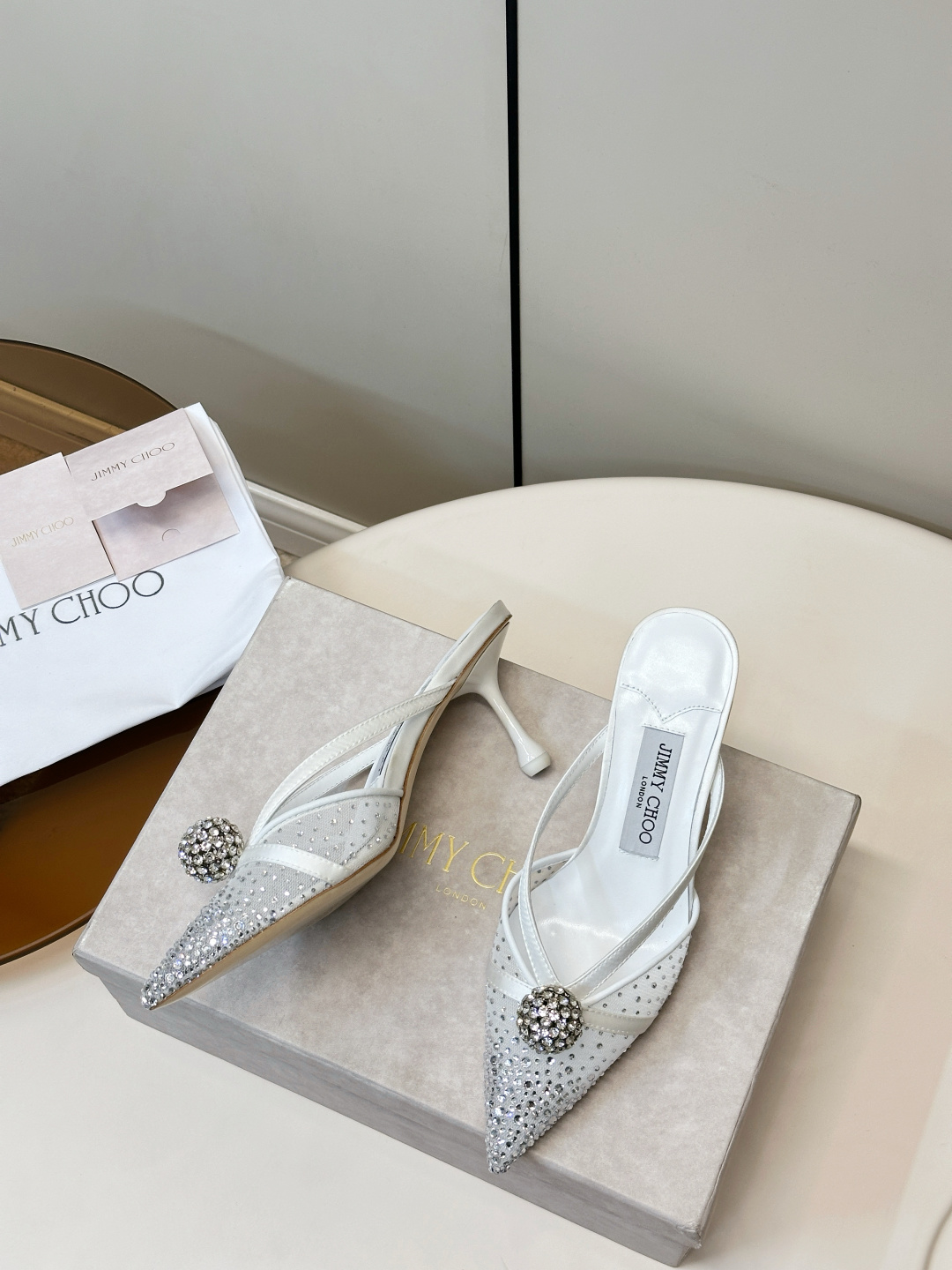 Jimmy Choo ​​Jimmy Choo 尖头 网纱烫钻 高跟凉拖