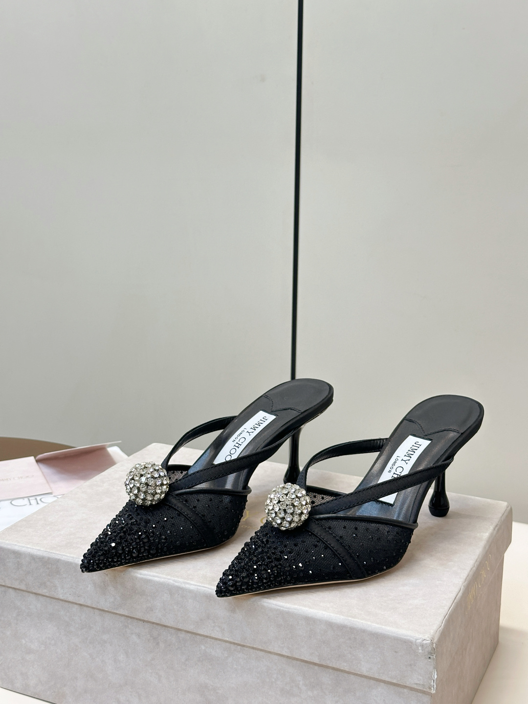 Jimmy Choo ​​Jimmy Choo 方头 网纱烫钻 高跟凉拖
