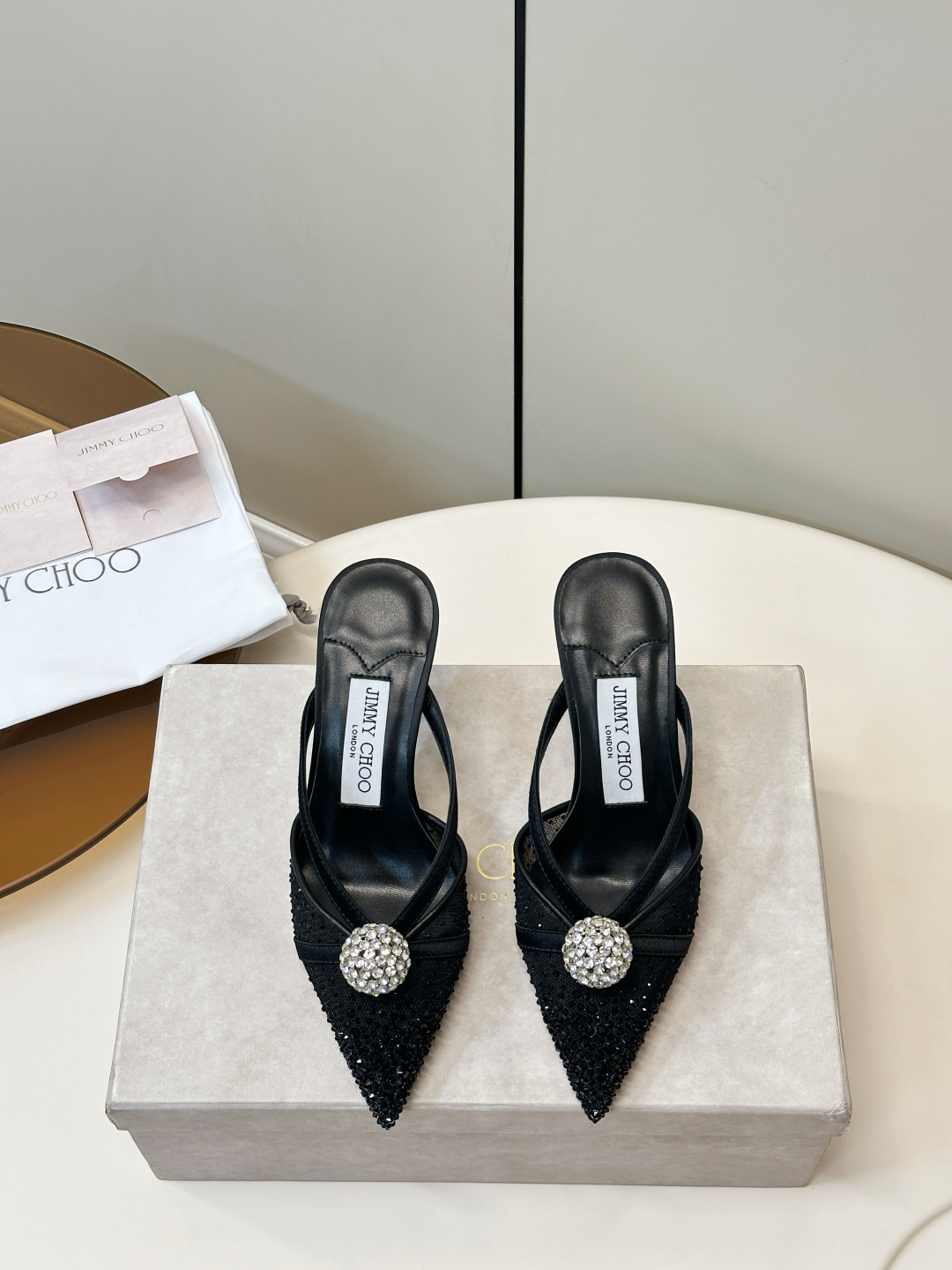 Jimmy Choo ​​Jimmy Choo 方头 网纱烫钻 高跟凉拖