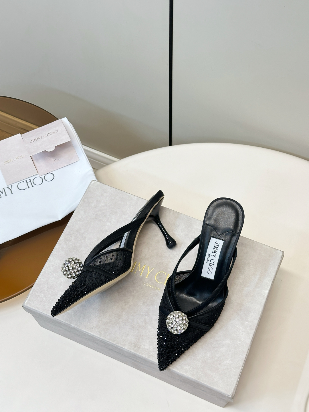 Jimmy Choo ​​Jimmy Choo 方头 网纱烫钻 高跟凉拖