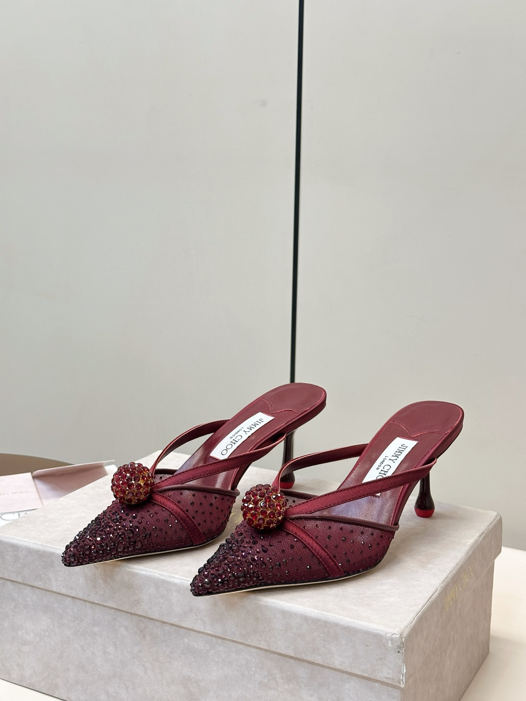 Jimmy Choo ​​Jimmy Choo 方头 网纱烫钻 高跟凉拖