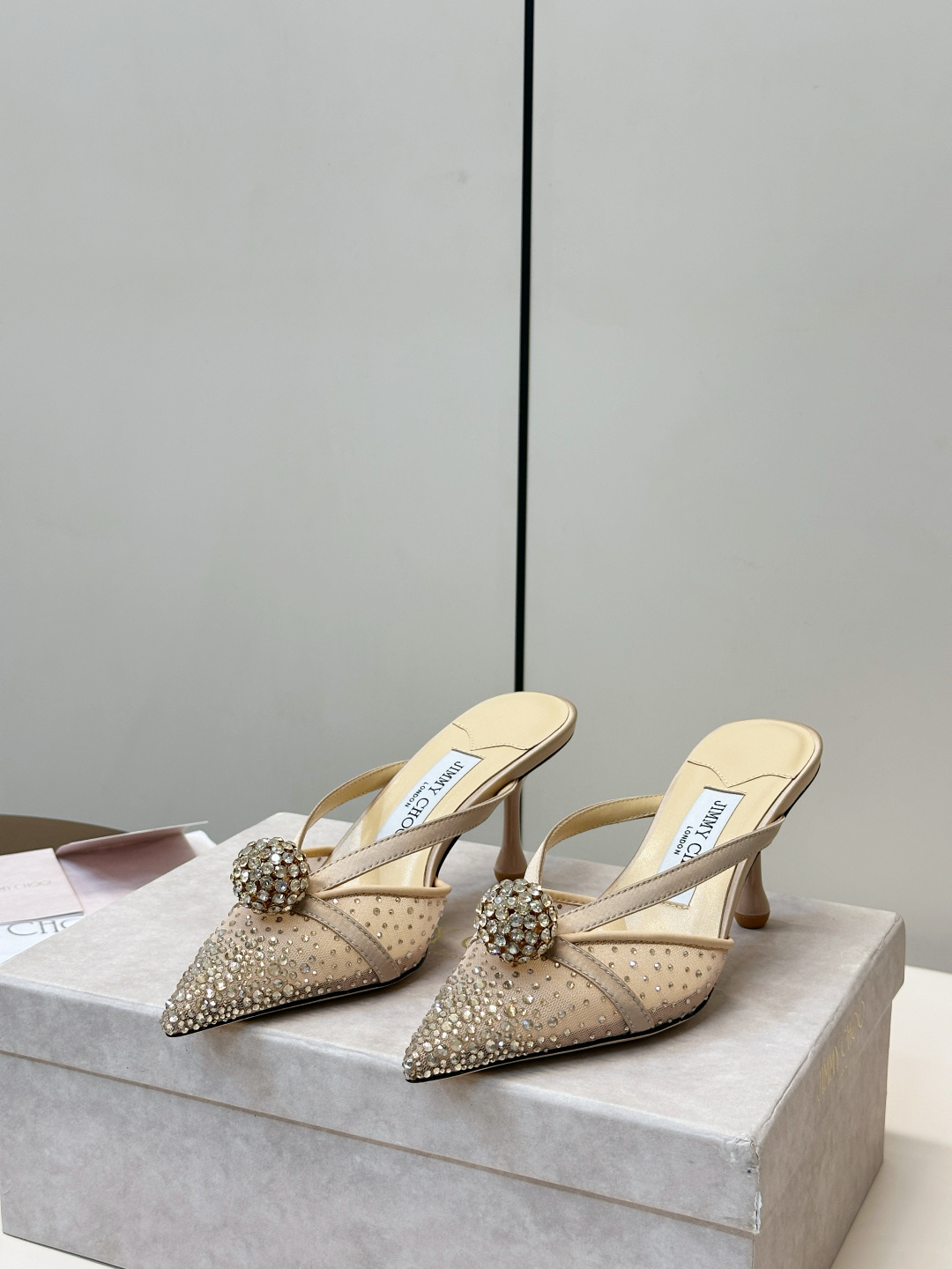 Jimmy Choo ​​Jimmy Choo 方头 网纱烫钻 高跟凉拖