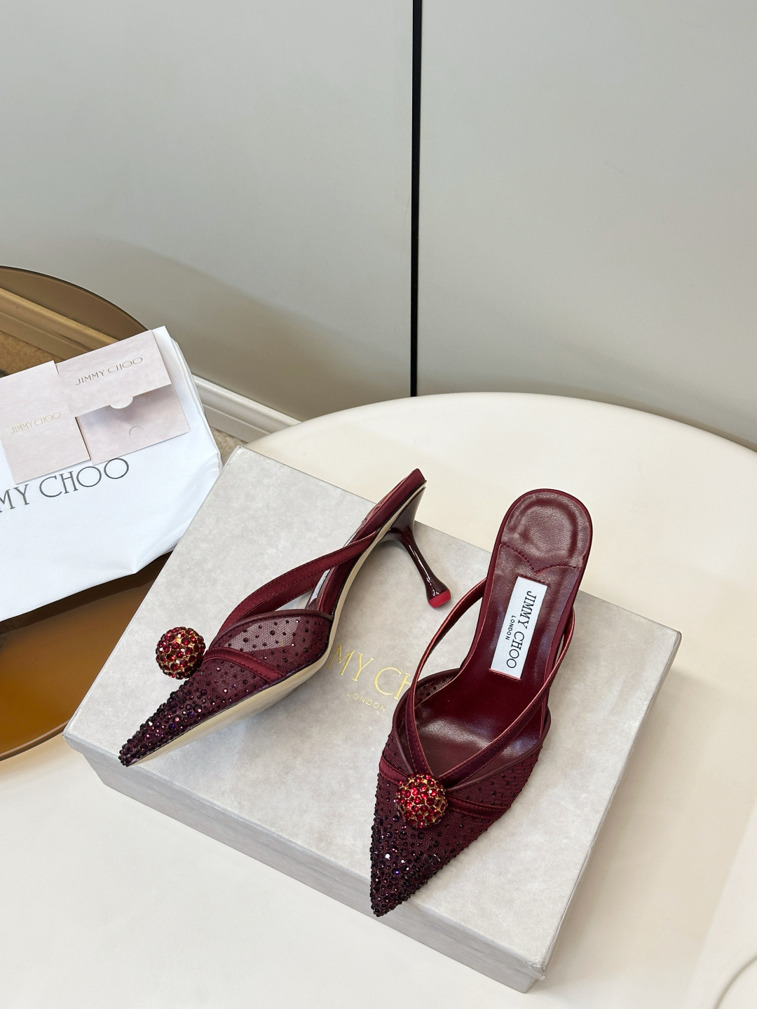Jimmy Choo ​​Jimmy Choo 方头 网纱烫钻 高跟凉拖