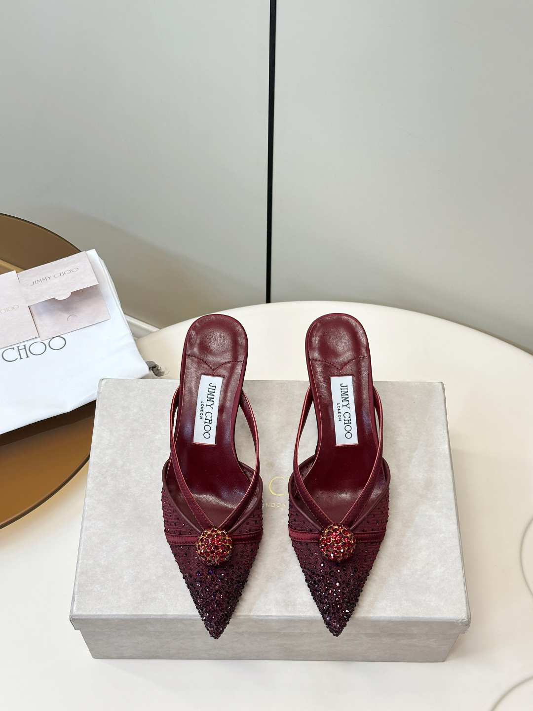 Jimmy Choo ​​Jimmy Choo 方头 网纱烫钻 高跟凉拖