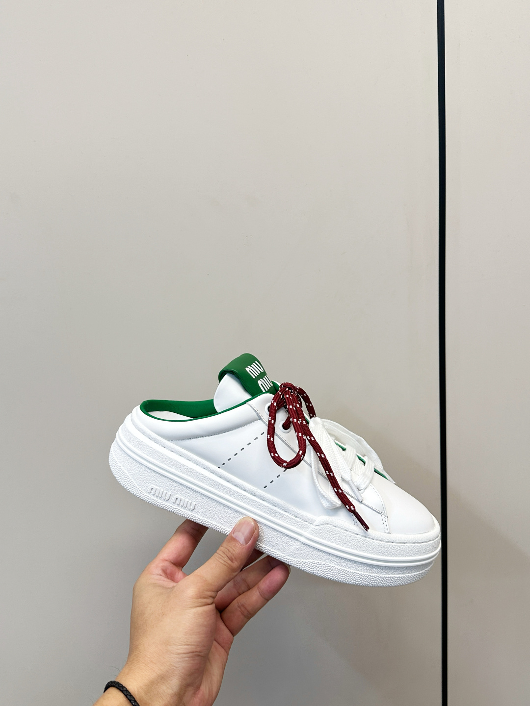 Miu Miu White Green Double Laces Sneakers