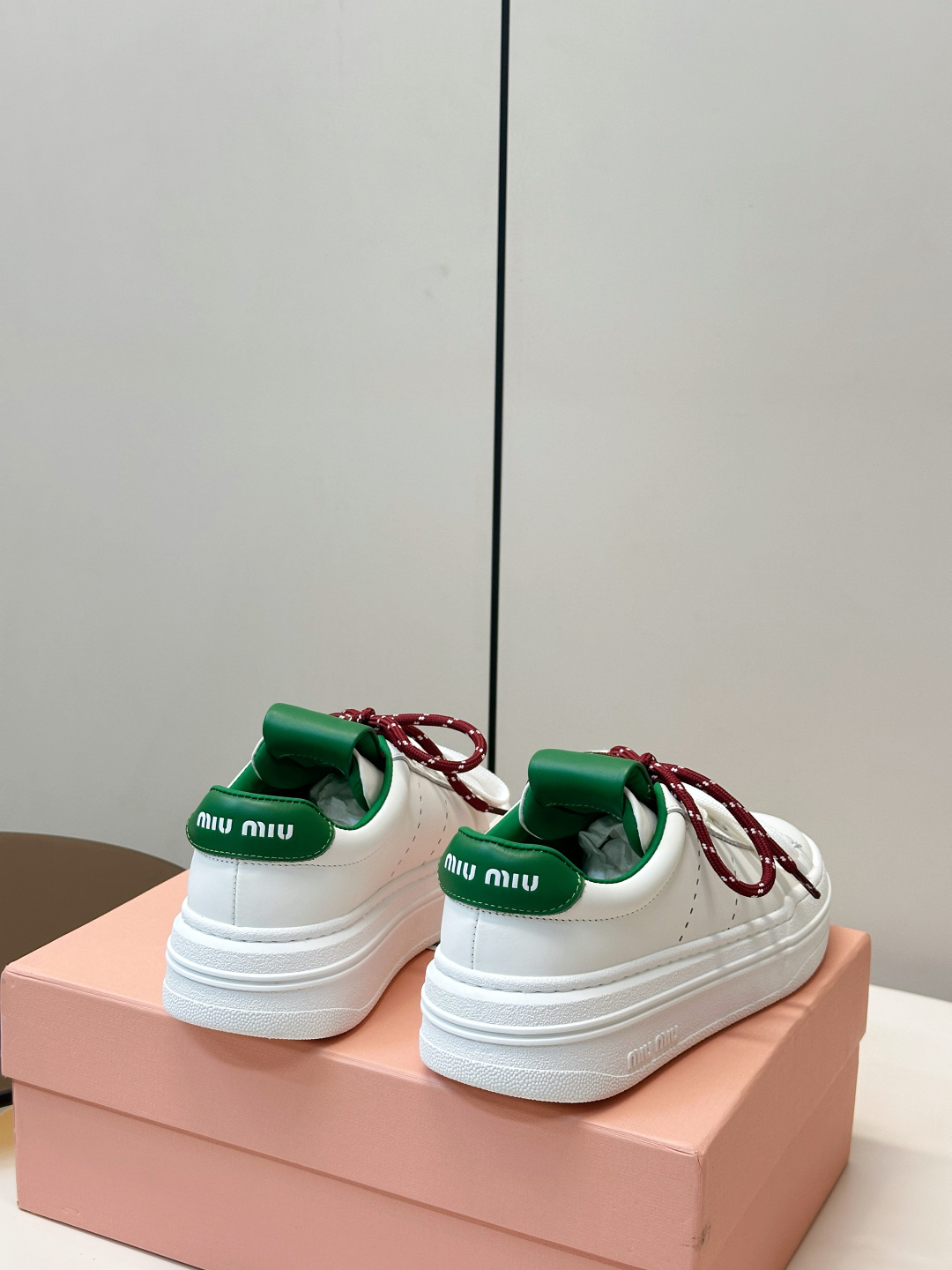 Miu Miu White Green Double Laces Sneakers