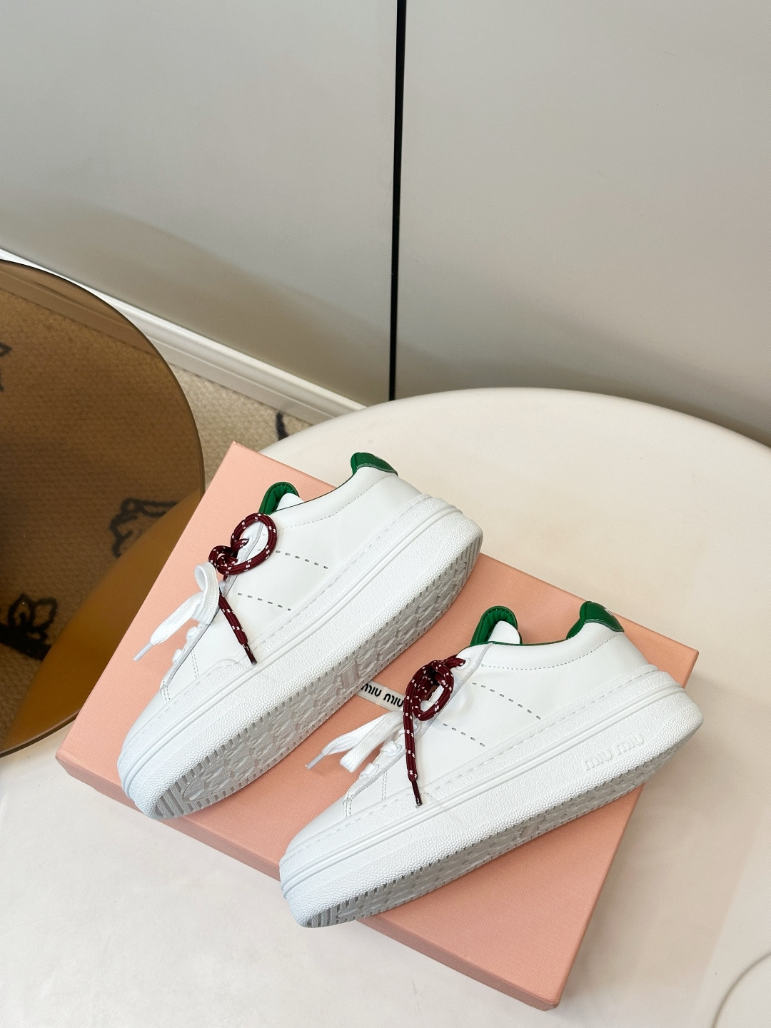 Miu Miu White Green Double Laces Sneakers