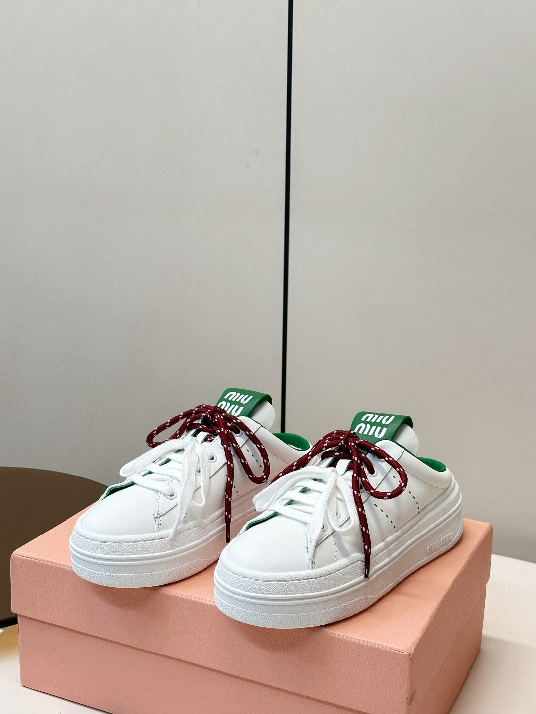 Miu Miu White Green Double Laces Sneakers