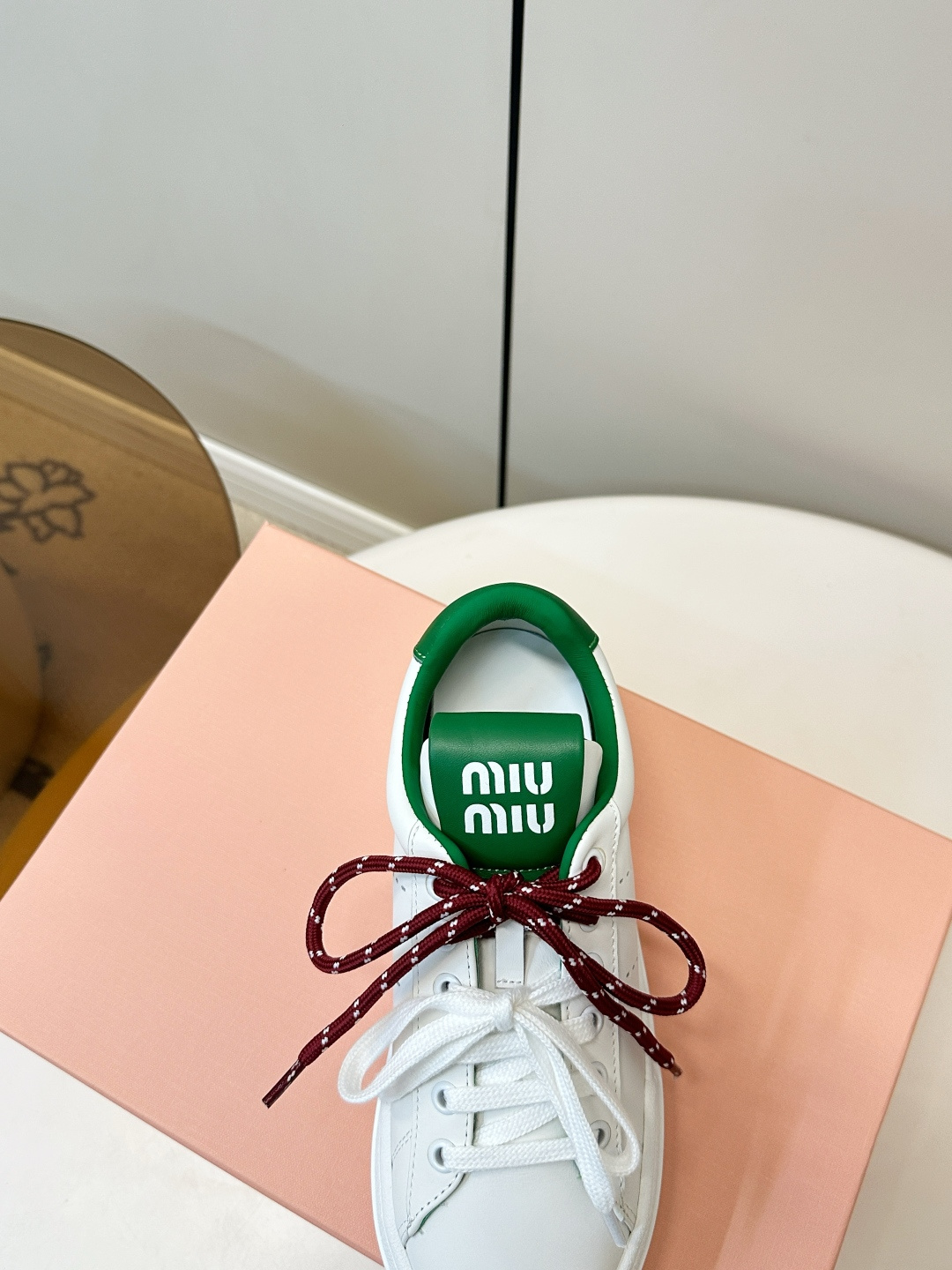 Miu Miu White Green Double Laces Sneakers