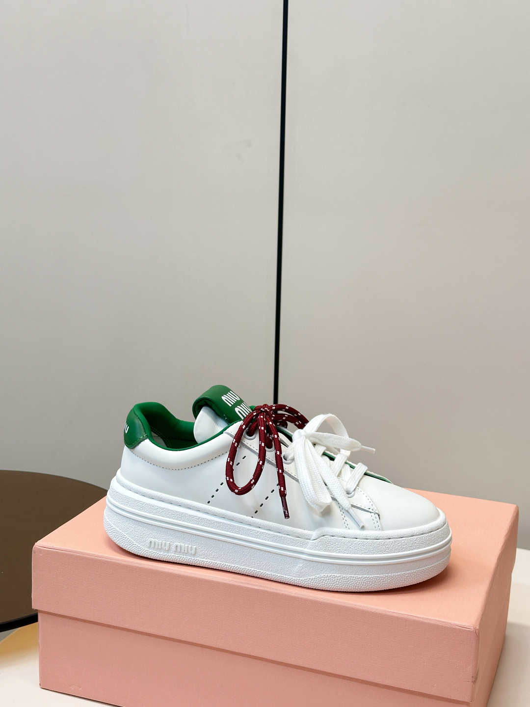 Miu Miu White Green Double Laces Sneakers