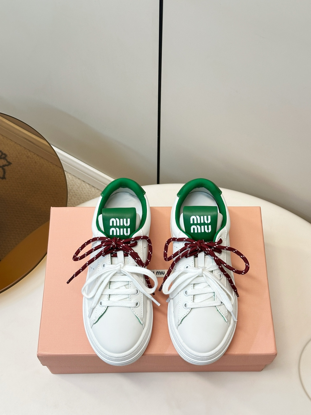 Miu Miu White Green Double Laces Sneakers