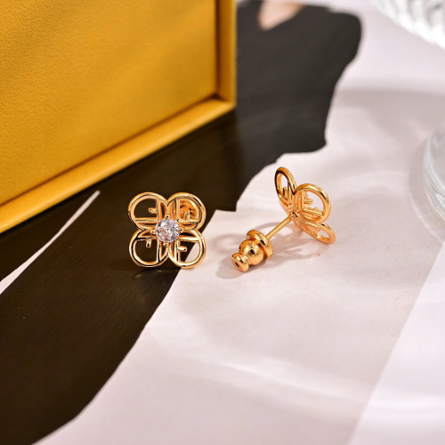 Fendi Logo Stud Earrings - Elegant Gold Finish with Crystal Center 1 Fendi Logo Stud Earrings - Elegant Gold Finish with Crystal Center
