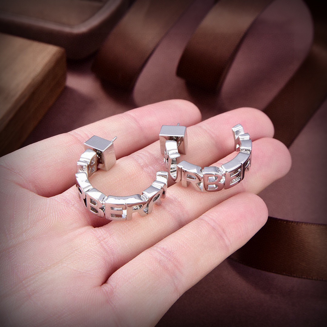 Burberry Women's Silver-Tone Logo Lettering Hoop Earrings, Elegant Design 5 cmp i1747714759592 2400 0 3