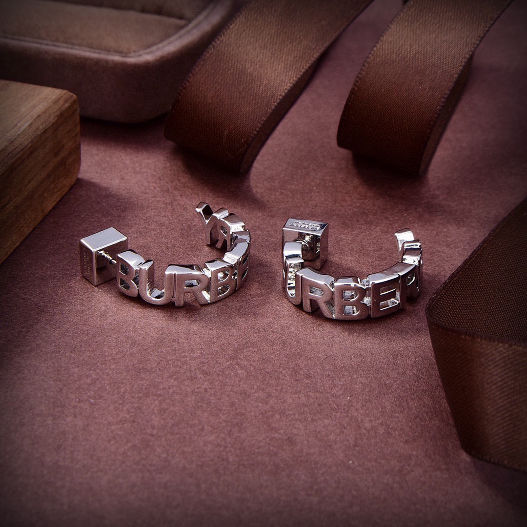 Burberry Women's Silver-Tone Logo Lettering Hoop Earrings, Elegant Design 6 cmp i1747714759592 2961 0 4