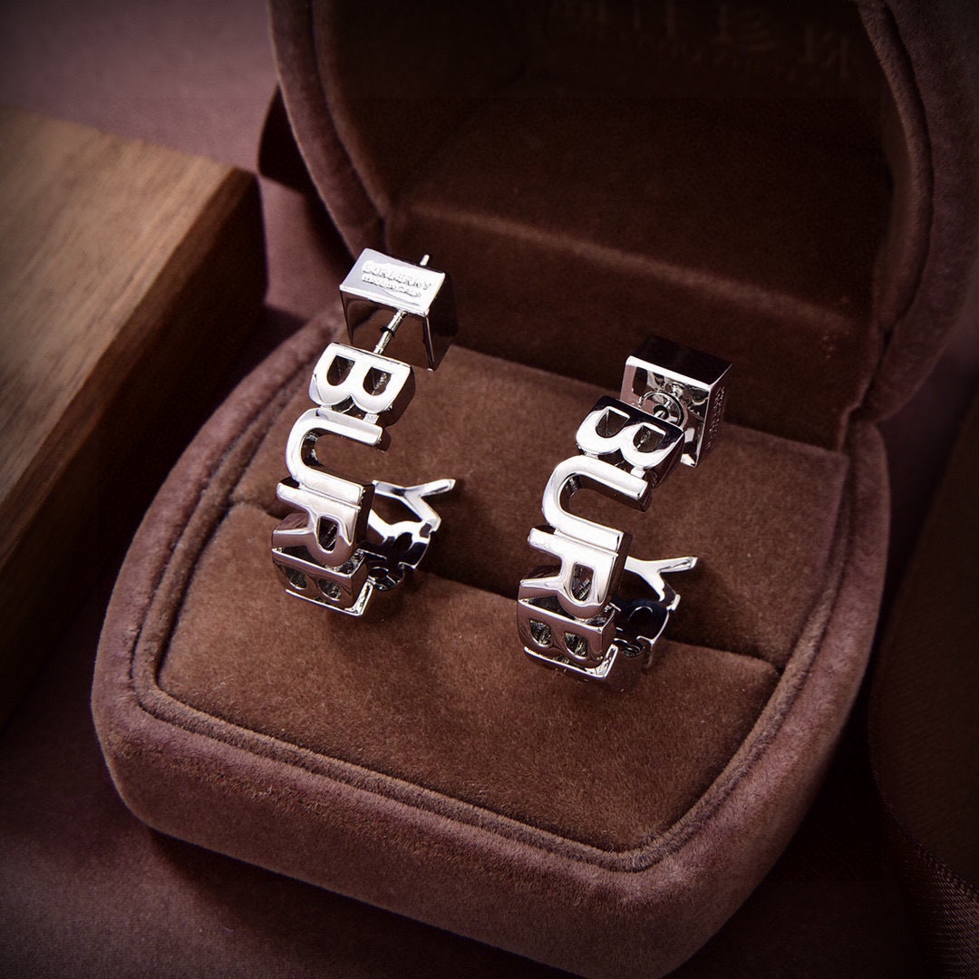 Burberry Women's Silver-Tone Logo Lettering Hoop Earrings, Elegant Design 2 cmp i1747714759592 4803 0 0