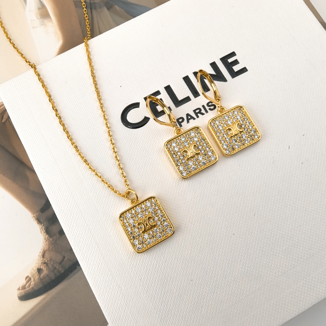 项链 耳钉❤️Celine 新款 PRECLOUS新品 简单时尚🌟专柜一致黄铜材质电镀18k金 火爆款出
