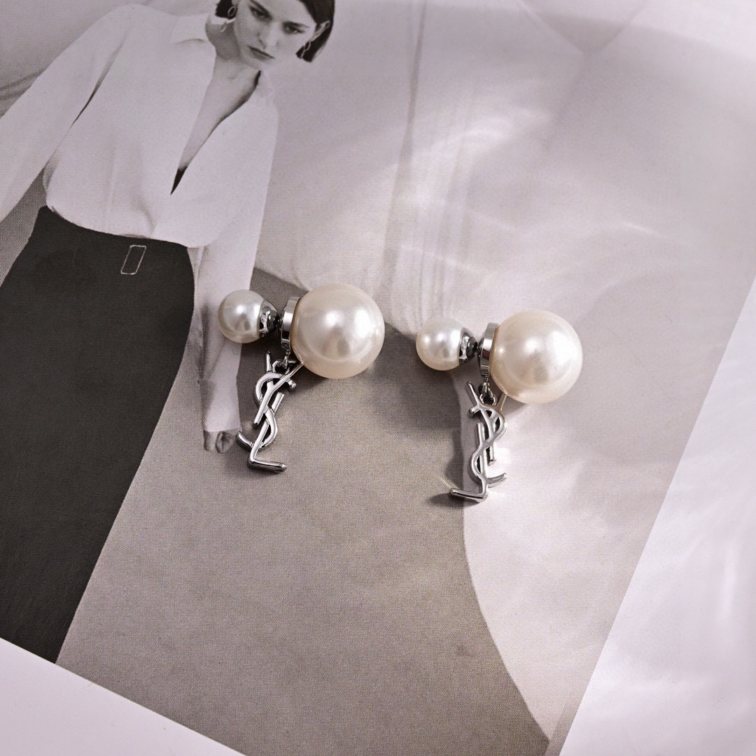 Saint Laurent Cassandre Pearl Drop earrings Silver-toned metal white pearl One Size