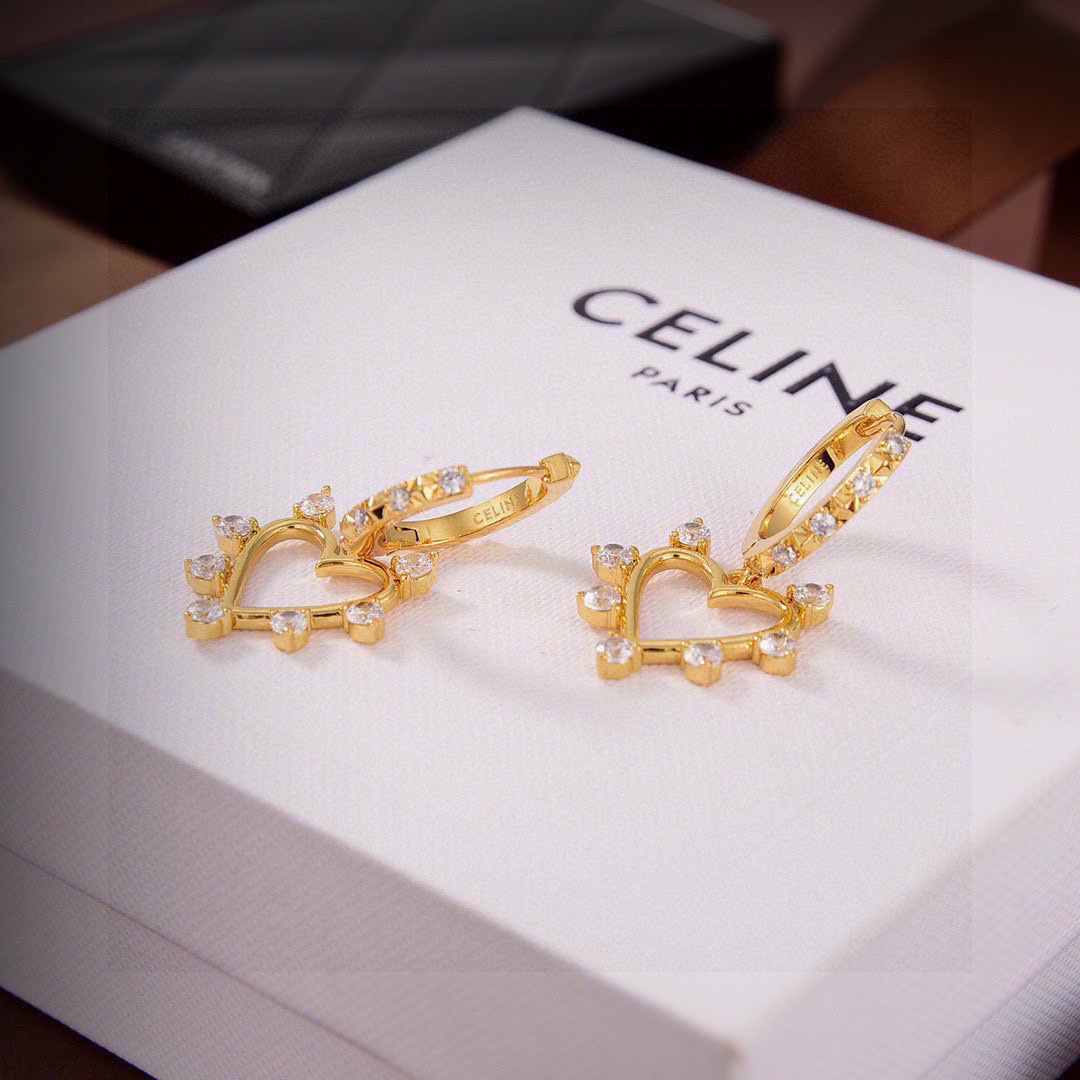Celine Crystal Heart Hoop Earrings earrings gold-tone metal with clear crystal accents 1 5cm drop length