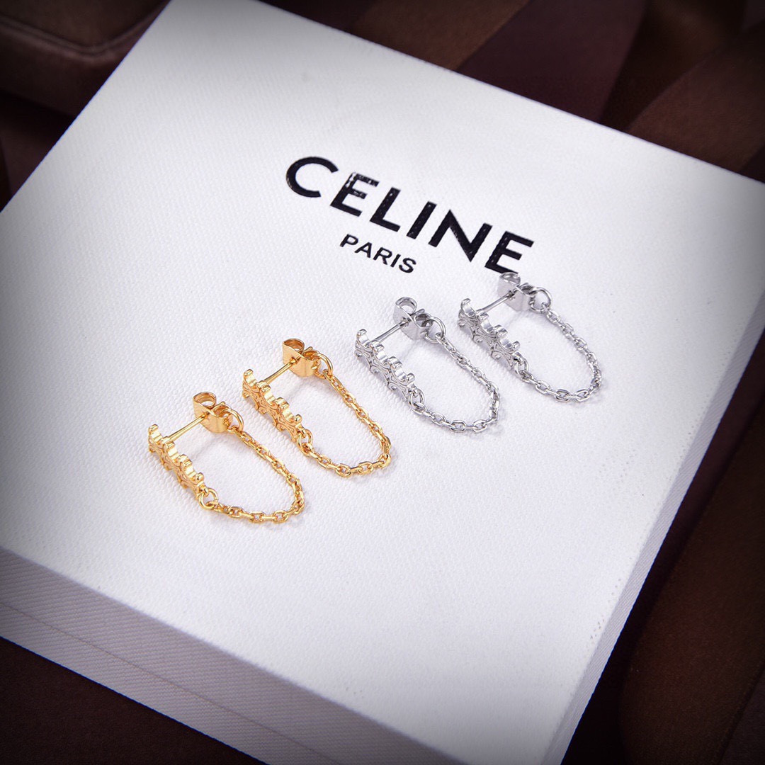 Celine Triomphe earrings Silver-toned metal rhodium-plated brass no gemstones One Size