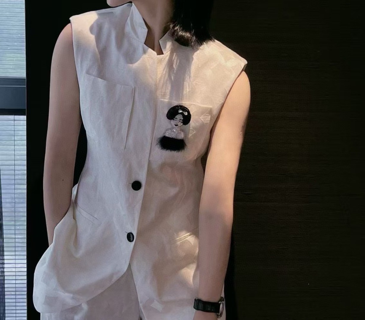 Luxury Women’s Suit: LV-Inspired Custom Fabric with High-Temperature Silk Lace – New Chinese National Wind Design - 图片 6
