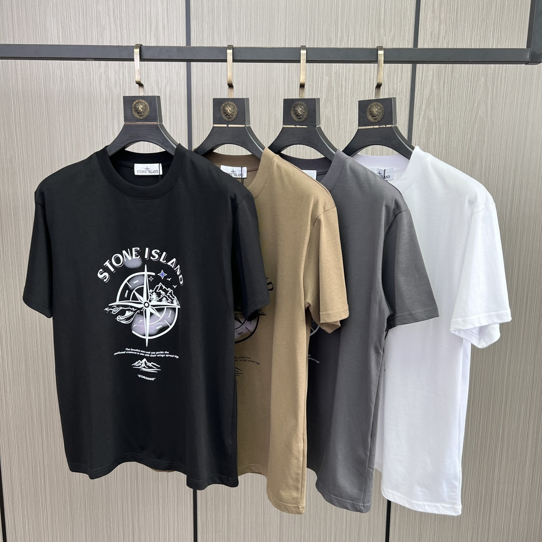 。新款🌟石头岛新款T恤，面料采用顶级原版精梳棉洗水面料，立体印花图案设计，时尚潮流，顶级的做工，高端品质
