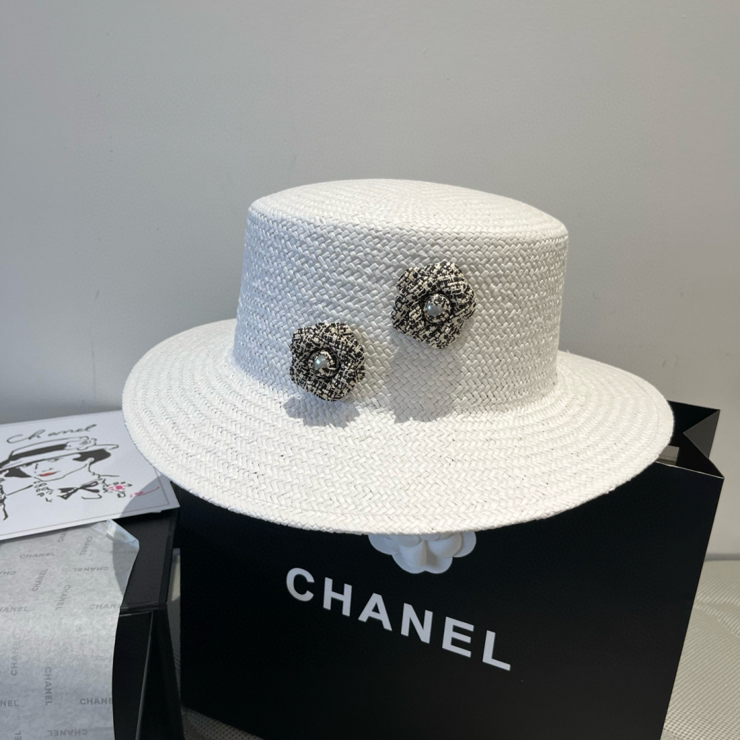 P

Chanel香奈儿平顶礼帽，遮阳草帽，头围57cm