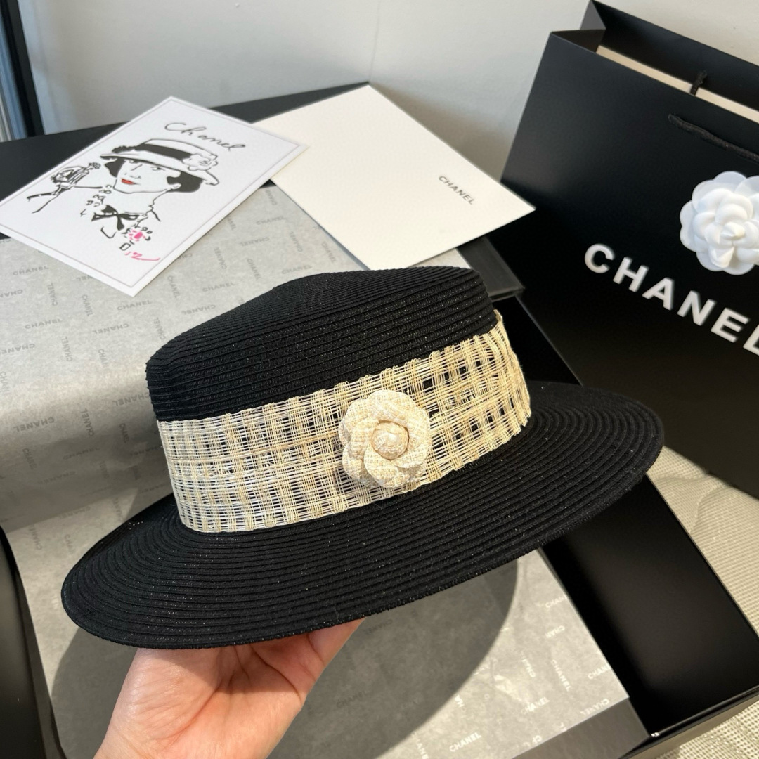 P

Chanel香奈儿平顶礼帽，PP草帽，头围57cm